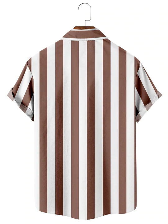 Men's Striped Hawaiian Palm Tree Simple Short Sleeve Shirt