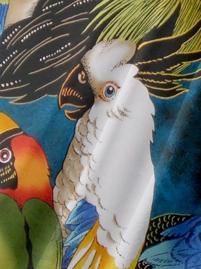 Mens Tropical Toco Toucan Parrots Print Casual Short Sleeve Hawaiian Shirts