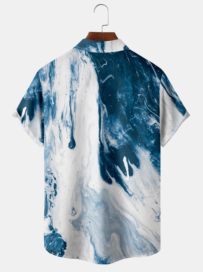 Men's Oil Painting Line Series Printing Casual Breathable Hawaiian Short Sleeve Shirt