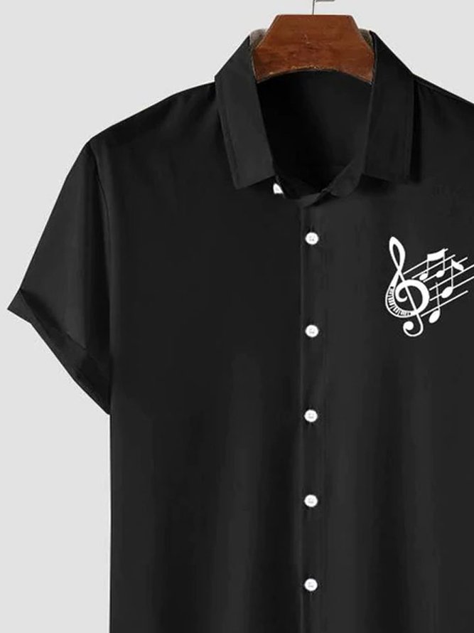 Men's Simple Music Symbol Print Casual Short Sleeve Shirt