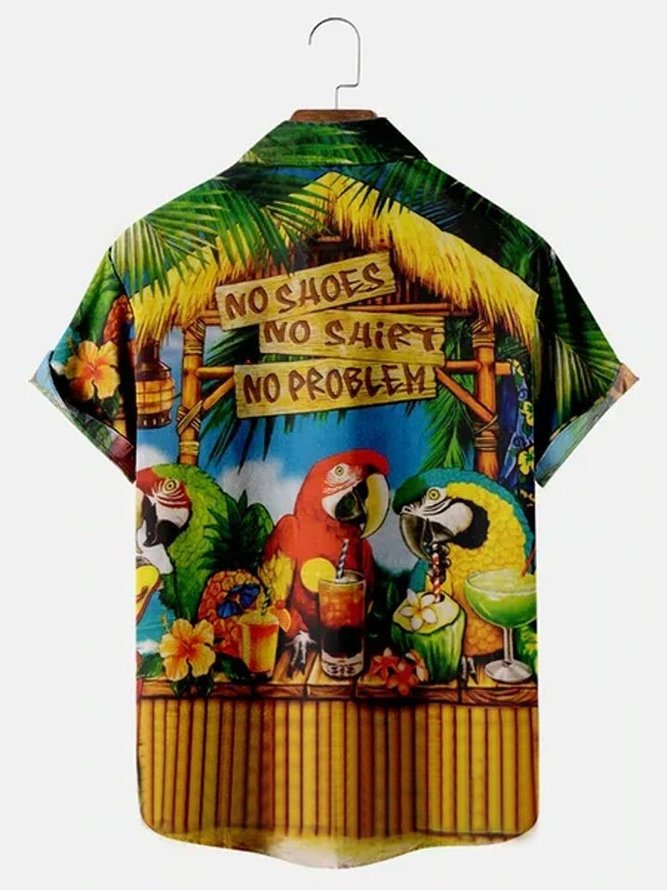 Men's Casual Holiday Party Parrot Print Short Sleeve Hawaiian Shirt