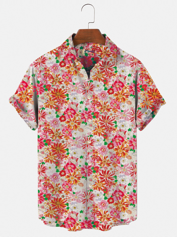 Men's Vintage Casual Wrinkle Free Hawaiian Shirts Floral Print ...