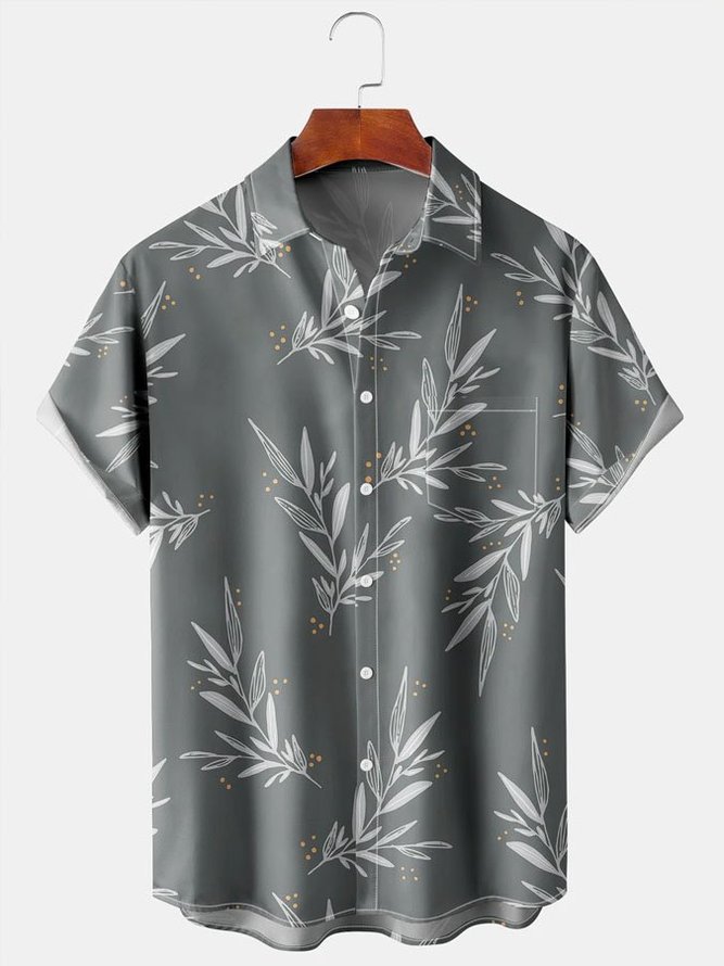 Men's Vintage Tropical Plant Print Short Sleeve Hawaiian Shirt
