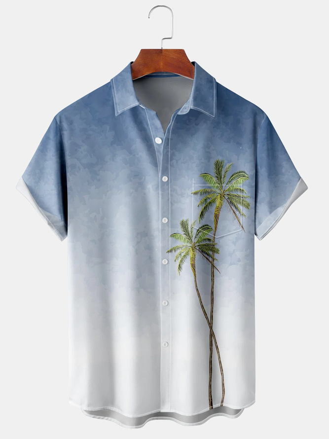 Men's Gradient Coconut Tree Print Casual Breathable Hawaiian Short Sleeve Shirt