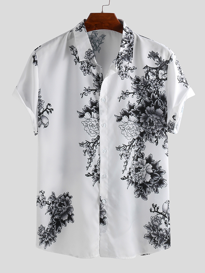Single breasted printed short sleeve shirt for men