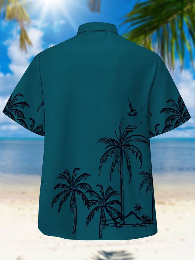 Men's Vintage Music Guitar Coconut Print Short Sleeve Hawaiian Shirt