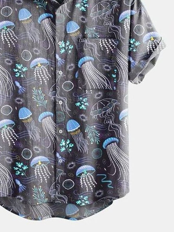 Men's Casual Jellyfish Print Short Sleeve Hawaiian Shirt