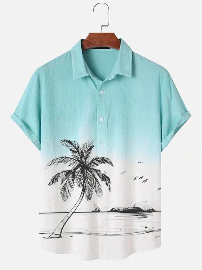 Men'S Gradient Coconut Tree Print Casual Short Sleeve Hawaiian Shirts