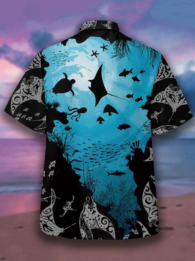 Men's Casual Marine Graphic Print Short Sleeve Hawaiian Shirt
