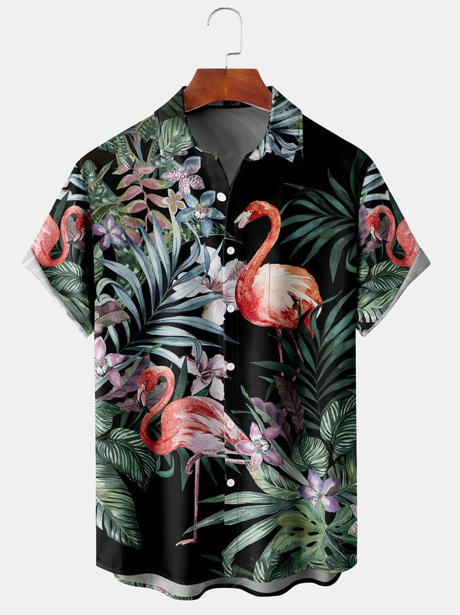 Black Basic Cotton-Blend Flamingo Shirts & Tops