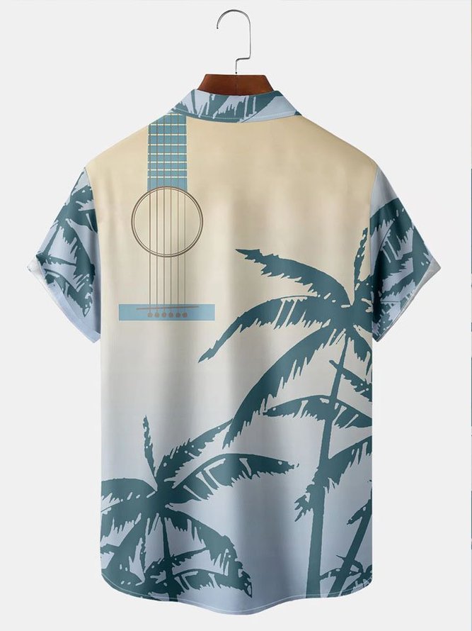 Men's Vintage String Coconut Print Lapel Short Sleeve Shirt