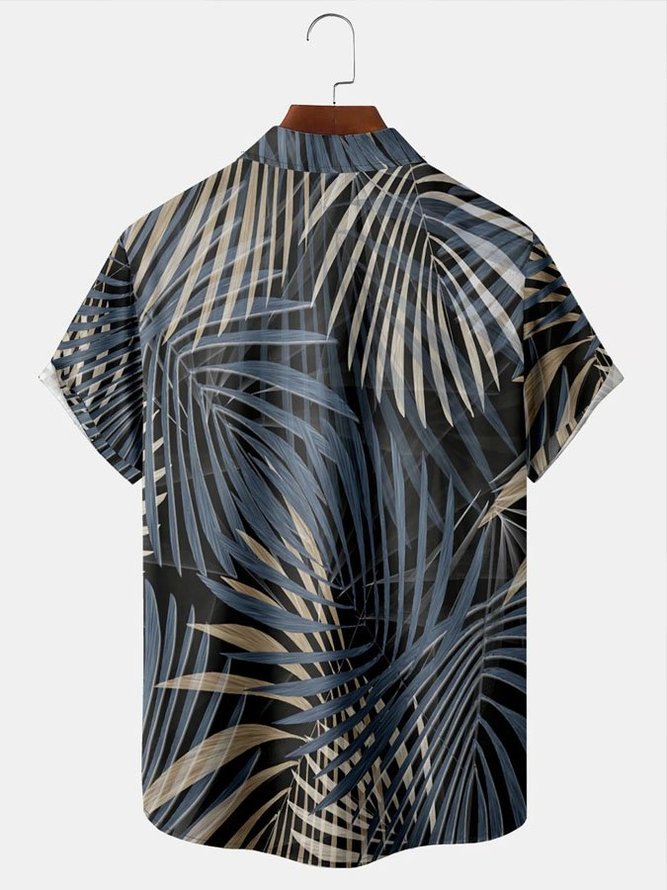 Men's Botanical Print Casual Fabric Fashion Pocket Lapel Short Sleeve Shirt