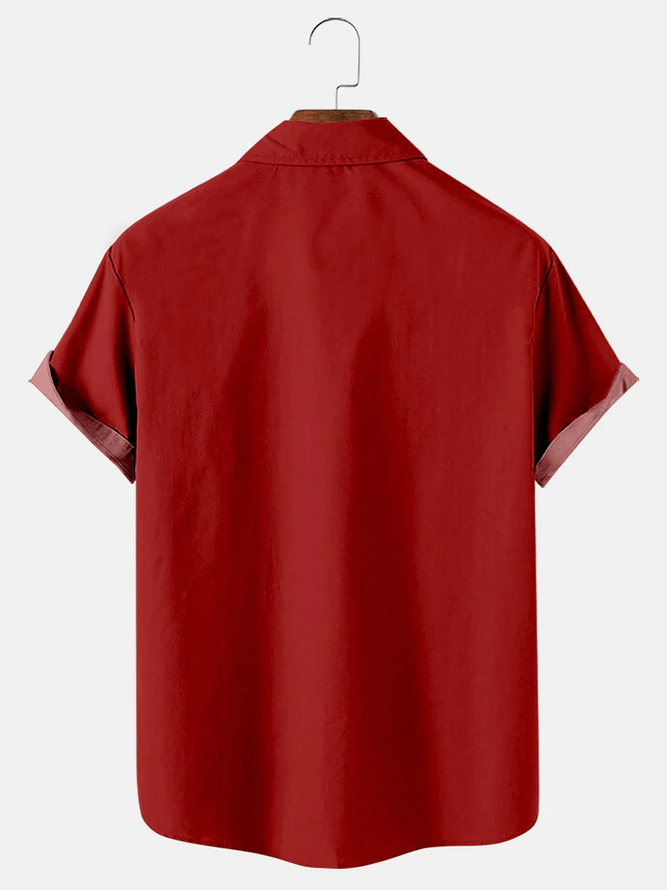 Men's Casual Loose Vintage Geometric Print Bowling Short Sleeve Shirt