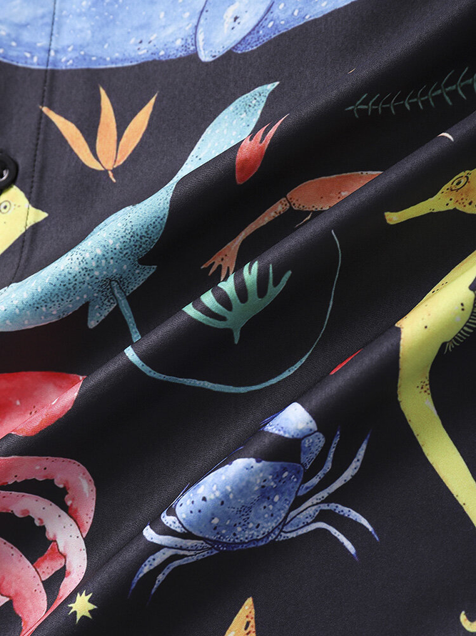Men's Ocean Animal Print Short Sleeve Hawaiian Shirt