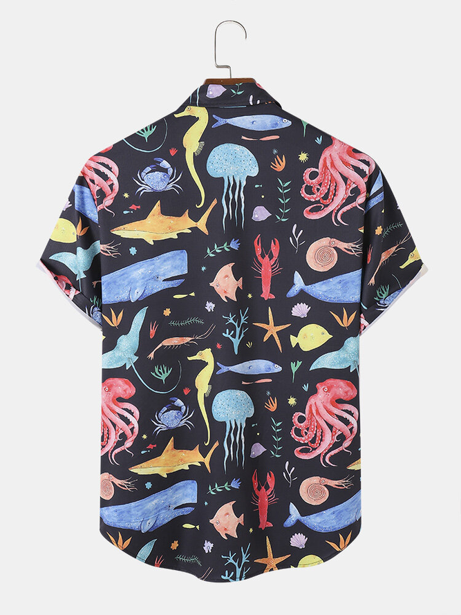 Men's Ocean Animal Print Short Sleeve Hawaiian Shirt