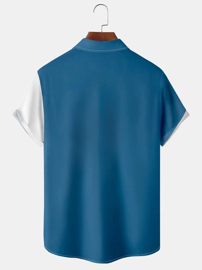 Men's Contrast Color Music Symbol Print Casual Hawaiian Short Sleeve Shirt