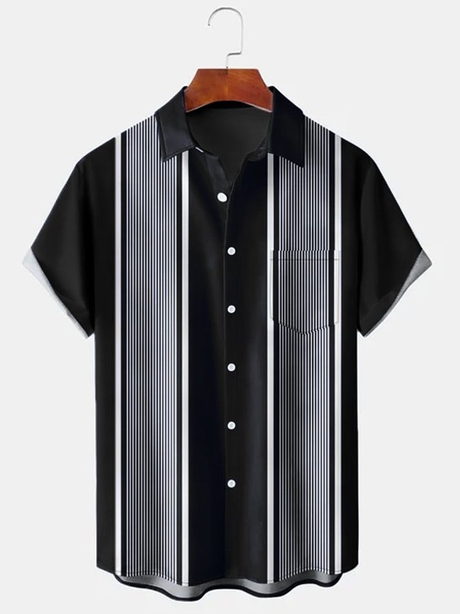 Royaura Mens Navyblue Retro Striped Classic Short Sleeve Shirts