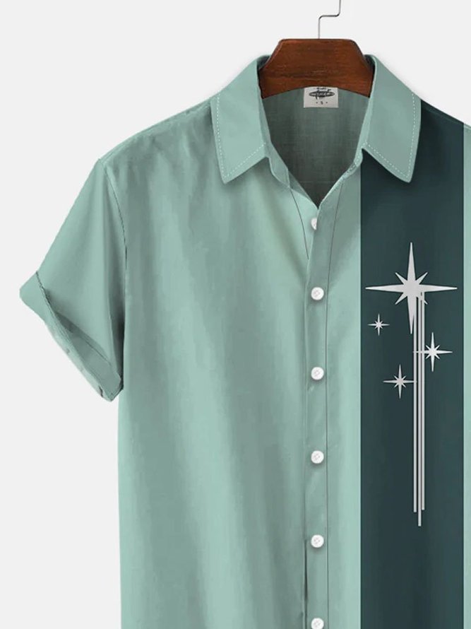 Men's Vintage Geometric Print Short Sleeve Bowling Shirt
