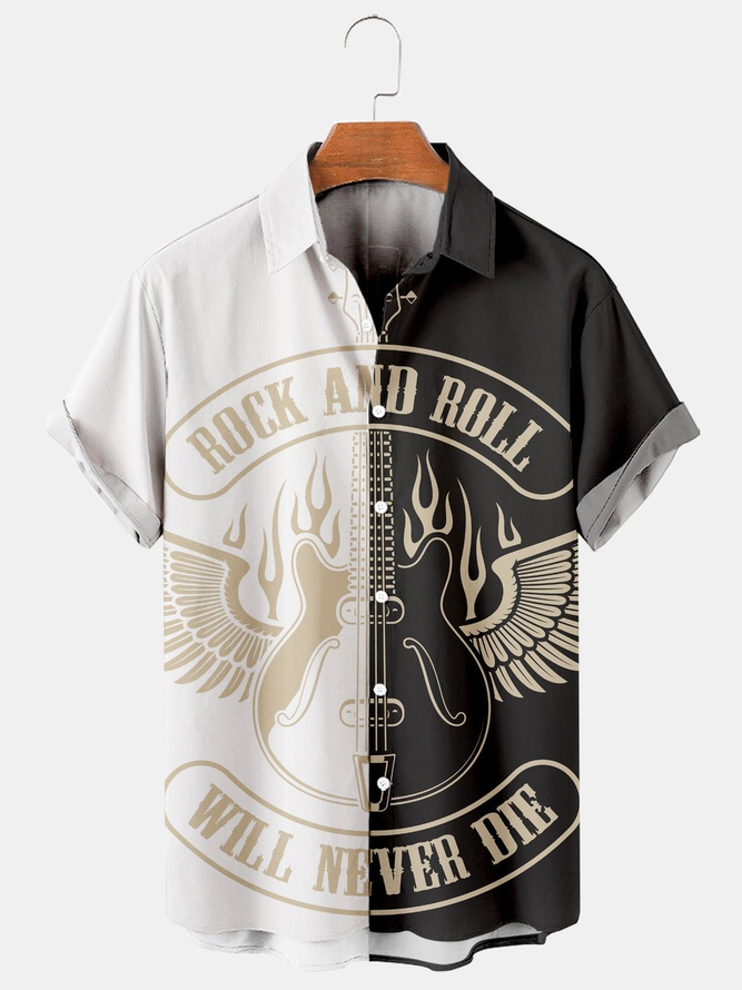 Men's Rock Guitar Poster Print Casual Loose Short Sleeve Shirt