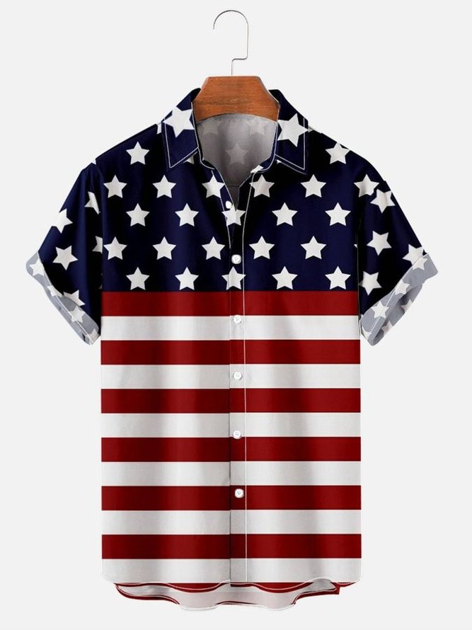Men's American Flag Eagle Print Short Sleeve Hawaiian Shirt