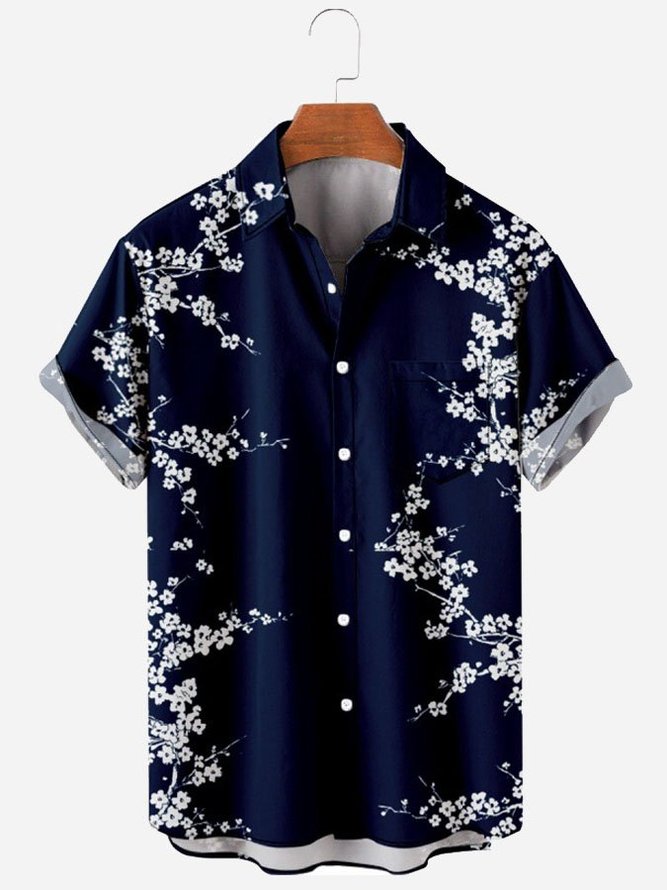 Men's Vintage Plum Print Short Sleeve Hawaiian Shirt