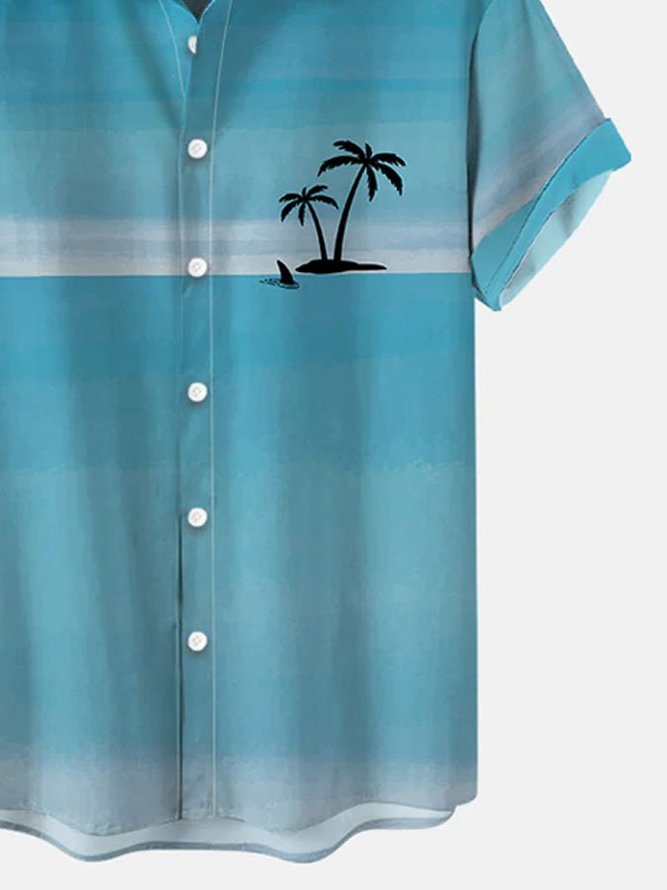 Men's Coconut Tree Print Casual Short Sleeve Hawaiian Shirt