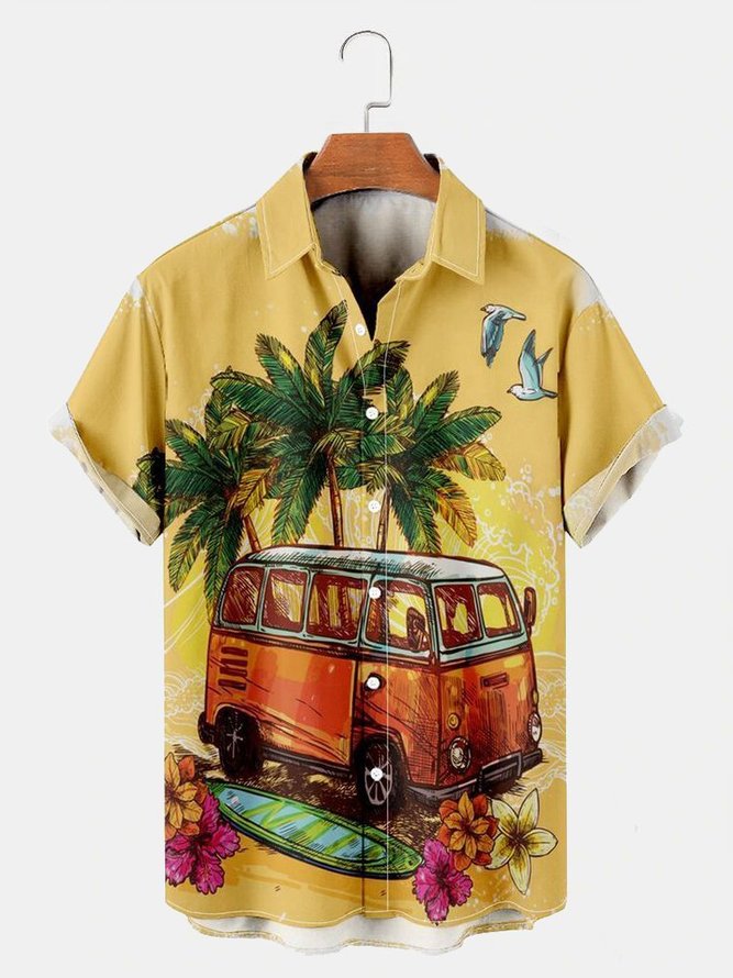 Men's Tactical Hawaiian Coconut Tree Holiday Series Shirts Shirts