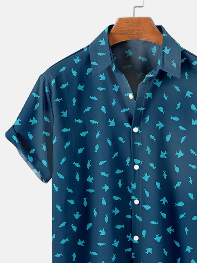 Men's Casual Simple Fish Print Short Sleeve Shirt