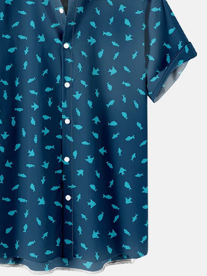 Men's Casual Simple Fish Print Short Sleeve Shirt