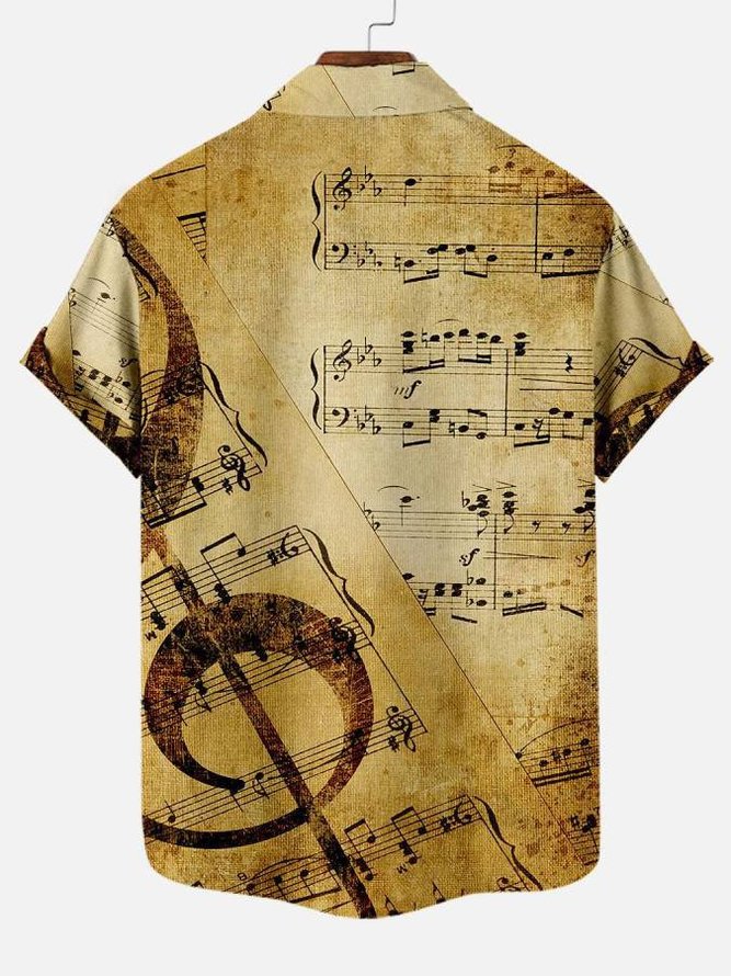 Men's Simple Vintage Sheet Music Violin Print Casual Shirt