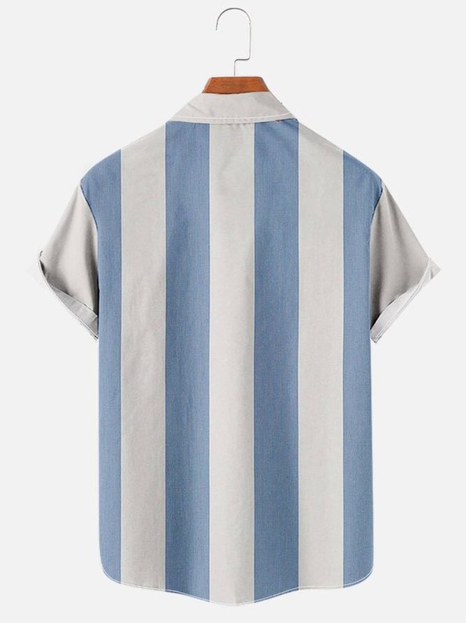 Men's Seersucker Wrinkle Free Striped Print Short Sleeved Shirt