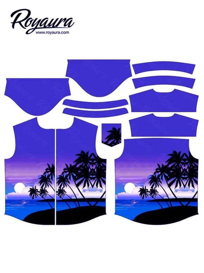 Mens Oahu Waikiki Beach Sunset Landscape Print Short Sleeve Hawaiian Shirt