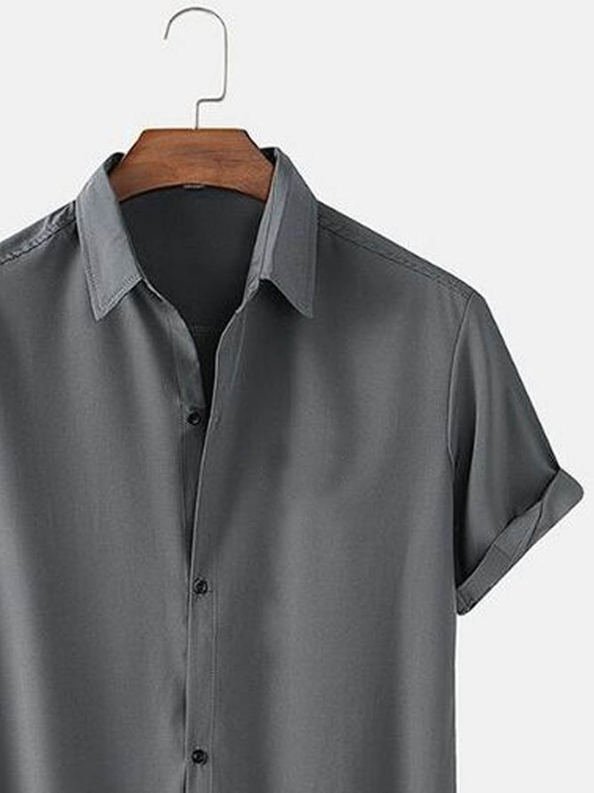 Gray Basic Series Cotton-Blend Patchwork Shirts & Tops