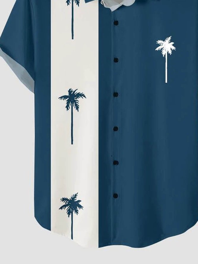 Blue Holiday Series Printed Cotton-Blend Coconut Tree Shirts & Tops