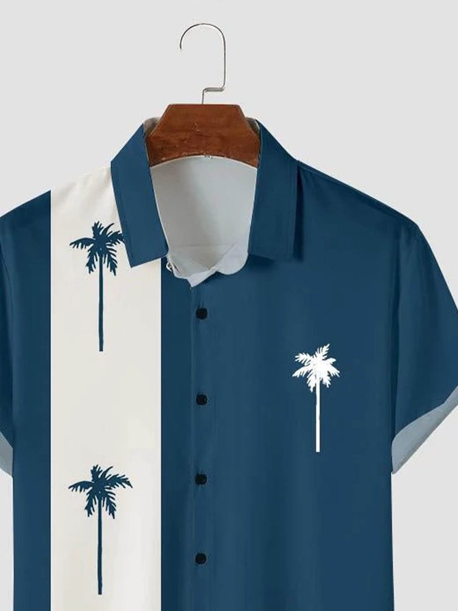 Blue Holiday Series Printed Cotton-Blend Coconut Tree Shirts & Tops