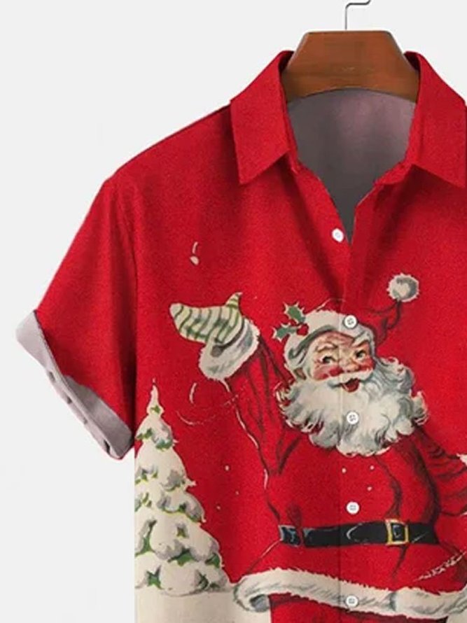 Christmas Santa Skating Shirts Men's Short Sleeve Tops