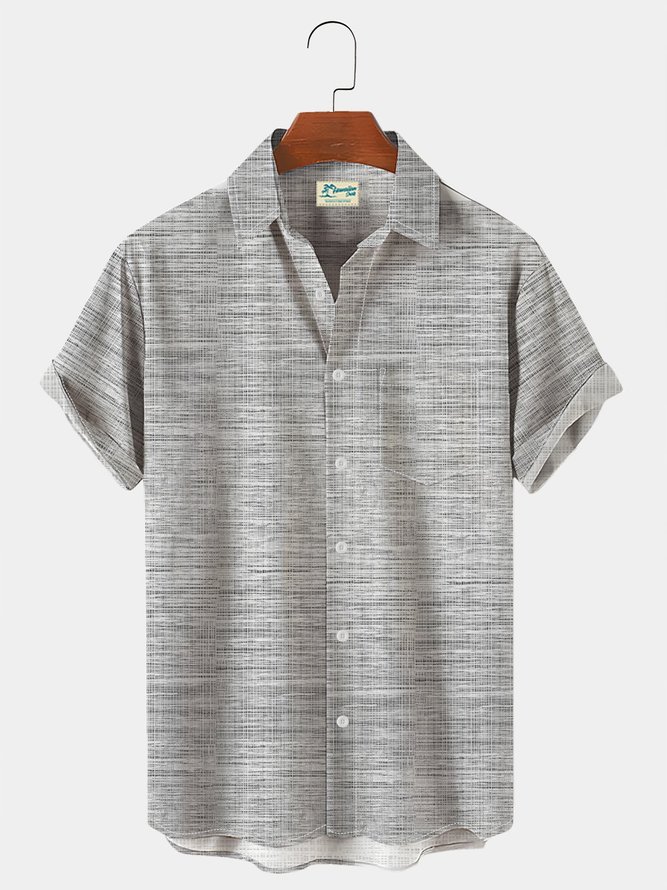Men's Vintage Casual Aloha Shirts Plain Seersucker Textured Anti-Wrinkle Plus Size Tops
