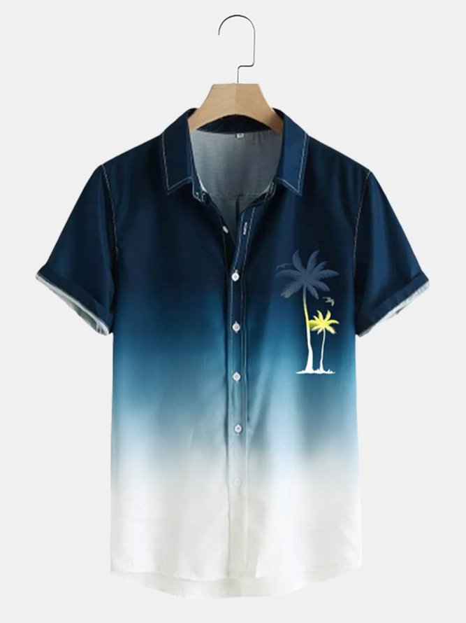 Men's Coconut Gradient Hawaiian Beach Casual Print Shirt