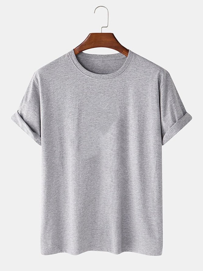Men's Casual Basic White T-Shirt Round Neck Pure Comfortable Plain All-match Tops
