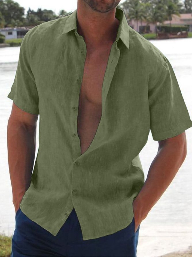 Men's Short Sleeve Cotton Linen Loose Shirt