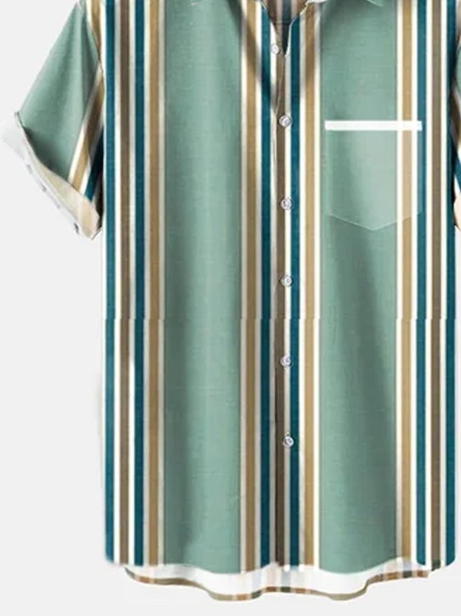 Green Basic Series Striped Color-Block Shirts & Tops