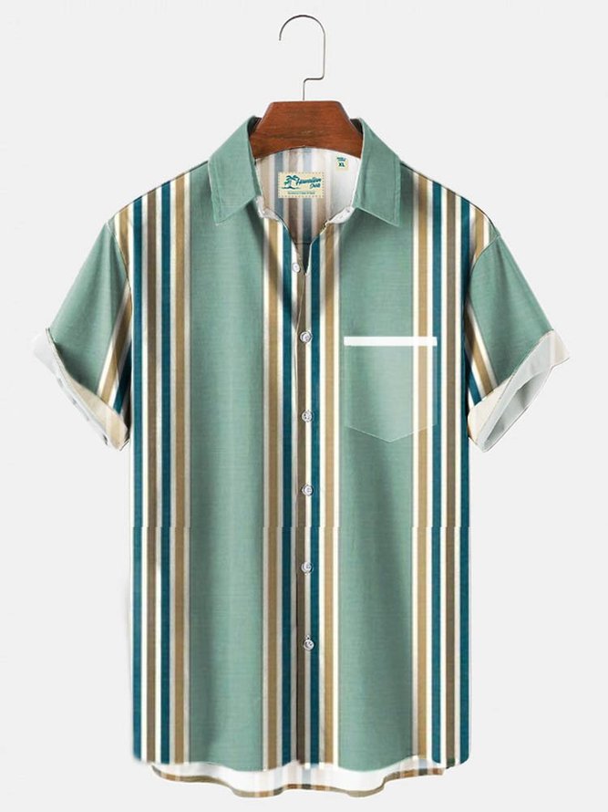 Green Basic Series Striped Color-Block Shirts & Tops