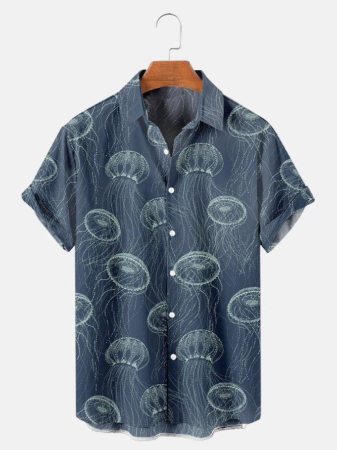 Men's Ocean Creatures Jellyfish Print Short Sleeve Shirt