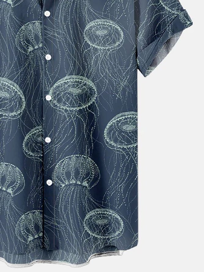 Men's Ocean Creatures Jellyfish Print Short Sleeve Shirt