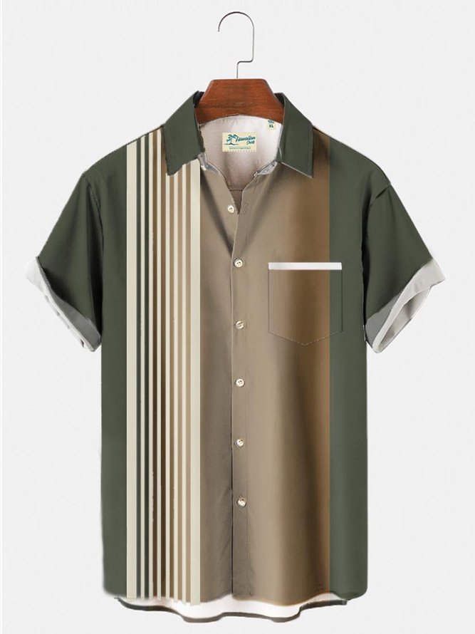 Army Green Color-Block Vintage Series Shirts & Tops