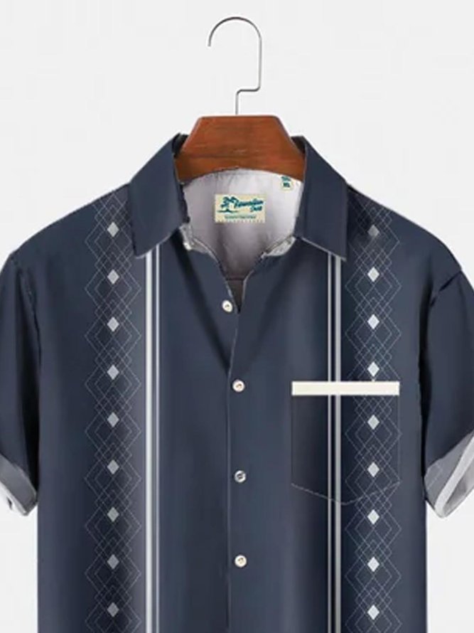 Deep Blue Geometric Printed Basic Series Shirts & Tops