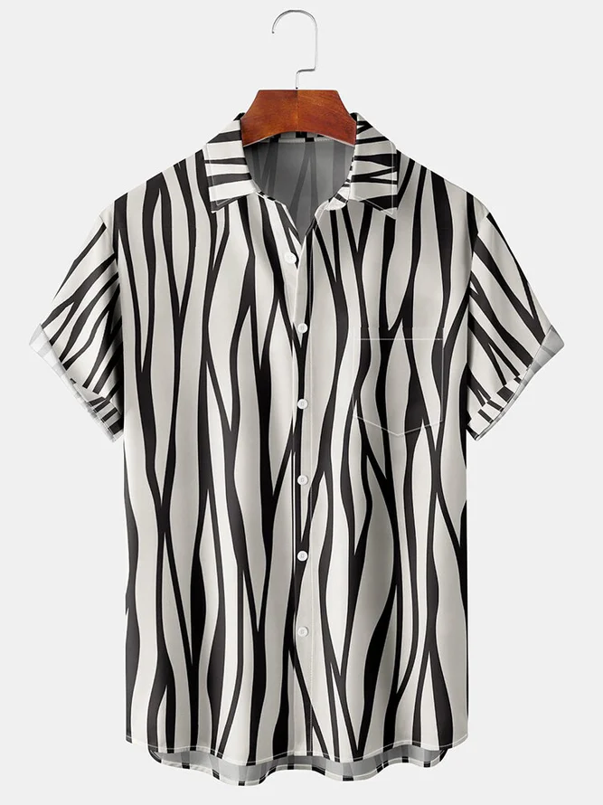 Mens Zebra Print Button Up Daily Short Sleeve Shirts royaura