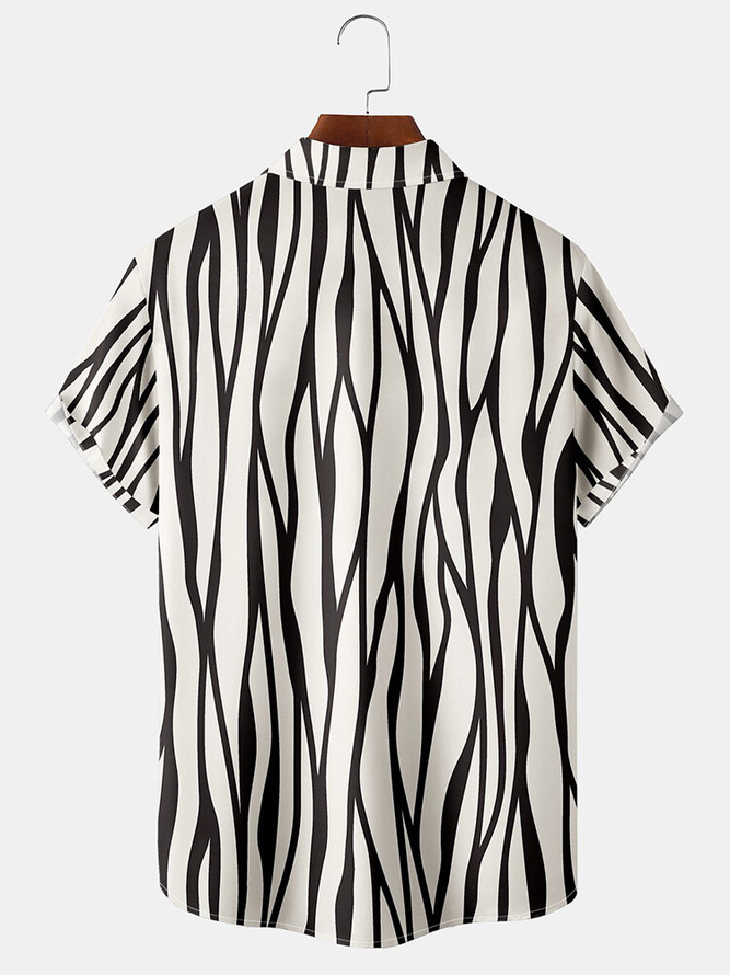 Mens Zebra Print Button Up Daily Short Sleeve Shirts