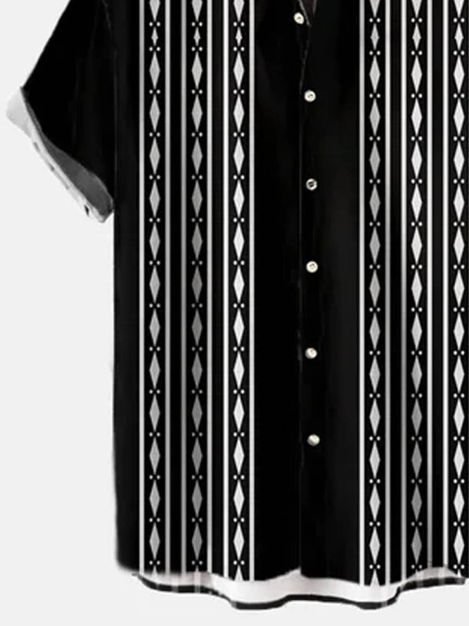 Black Cotton-Blend Geometric Vintage Series Shirts & Tops