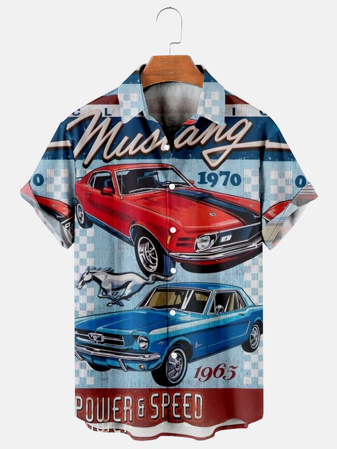 Men's Route 66 Vintage Retro Car Poster Print Short Sleeve Shirt